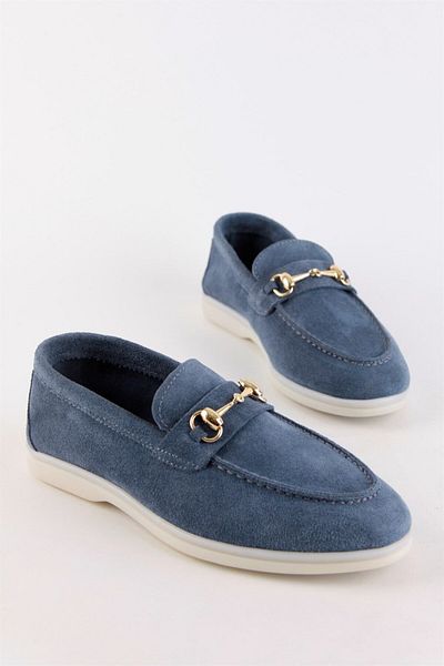 NILUFARR Pantofi casual de damă Laura Denim Blue din piele intoarsa autentica