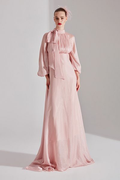 BETTY & SAM ELIZABETH Powder - Ribbon Collar Flared Dress