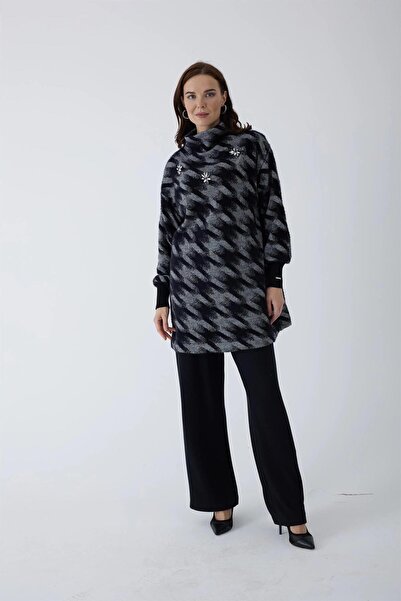Moodbasic Houndstooth Feather Knitwear Set - Black