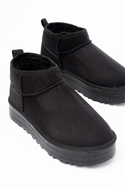 Aymood NDR-2850 Siyah Süet İçi Kürklü Kışlık Kapalı Burun Kadın Günlük Terlik