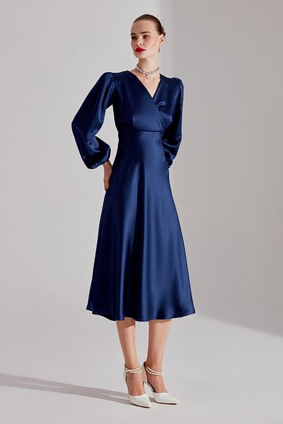 BETTY & SAM Merry DARK BLUE Double Breasted Collar Loose Dress