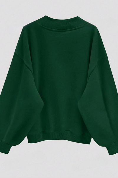 Know Damen-Sweatshirt mit 3 Fäden, grün, einfarbig, V-Ausschnitt, Oversize