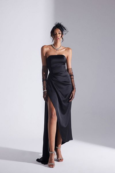 BETTY & SAM Black Strapless Morie Evening Dress