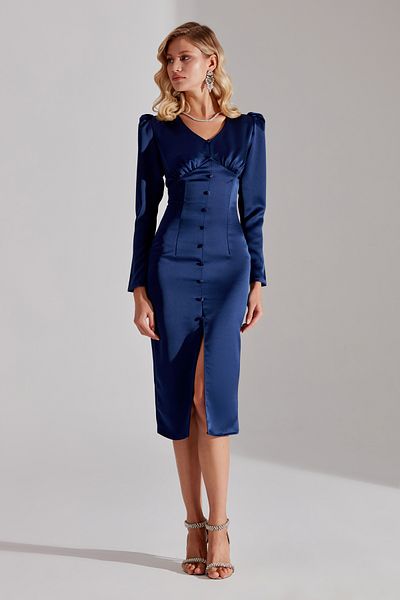 BETTY & SAM SANDRA Navy Blue Buttoned Pencil Dress