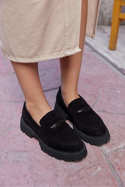 NILUFARR Cameron Black Suede Genuine Leather Women's Loafer