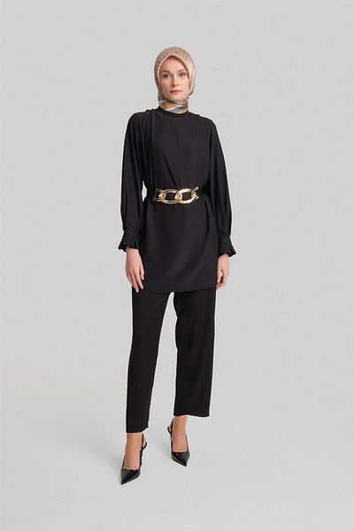 Armine Pantaloni negri cu cupă asimetrică - 24y2609 Tie-Up