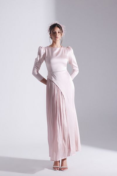 BETTY & SAM Riva Powder Asymmetric Detailed Chiffon Skirt Dress