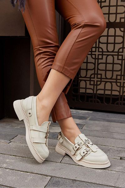 NILUFARR Ophelia Beige Genuine Leather Buckle Women's Loafer