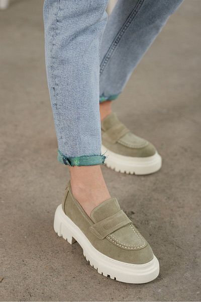 NILUFARR Дамски мокасини Matilda Avocado Suede от естествена кожа