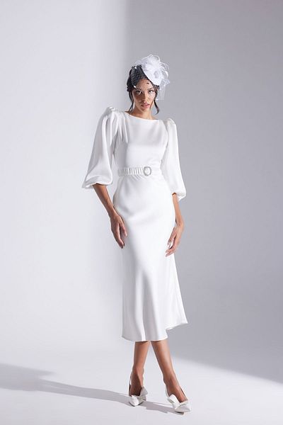 BETTY & SAM Diana Stoned Belted White Dress