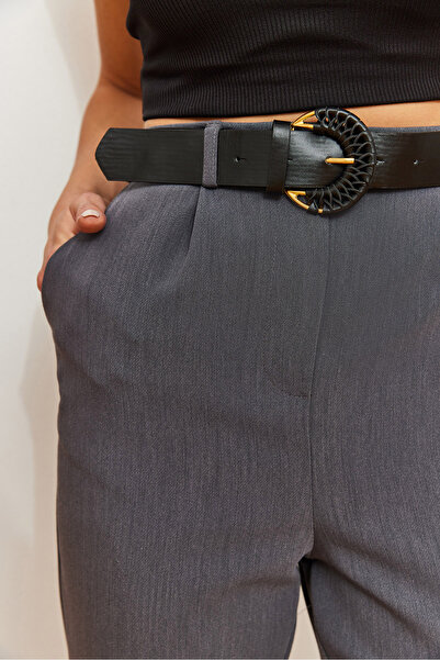 Bianco Lucci Női kötött csatos részletes öves atlasz nadrág 3868 60361006