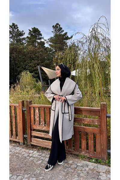 Aranlı tekstil Embroidered Bathrobe Type Belted Lined Women's Coat