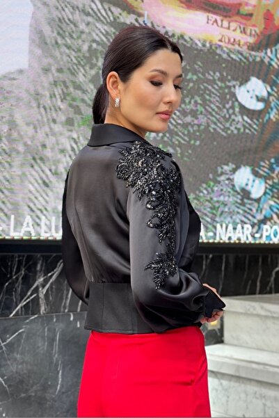 FEVER Taş işlemeli saten gömlek