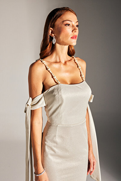 BETTY & SAM Perleťové KRÉMOVÉ třpytivé zásnubní šaty