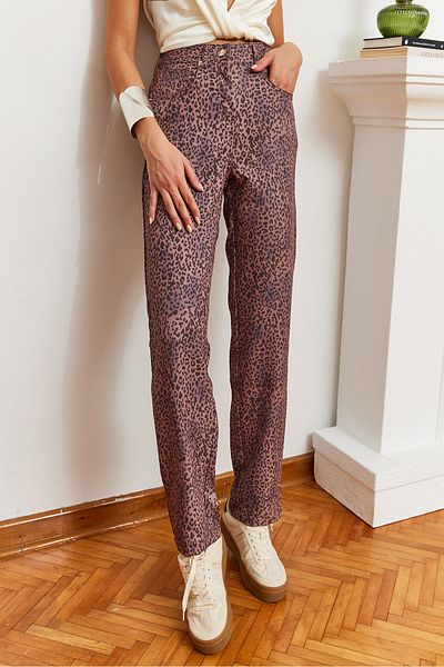 Bianco Lucci Dámské džínové kalhoty s leopardím vzorem Mbms033 60501033