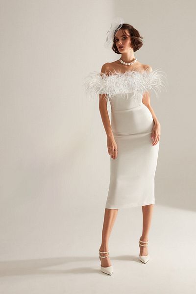 BETTY & SAM Fayette Feather Detailed Pencil Skirt Wedding Engagement Dress