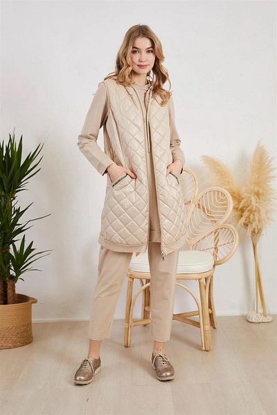 Moodbasic Beige Color Vest and Trousers Set
