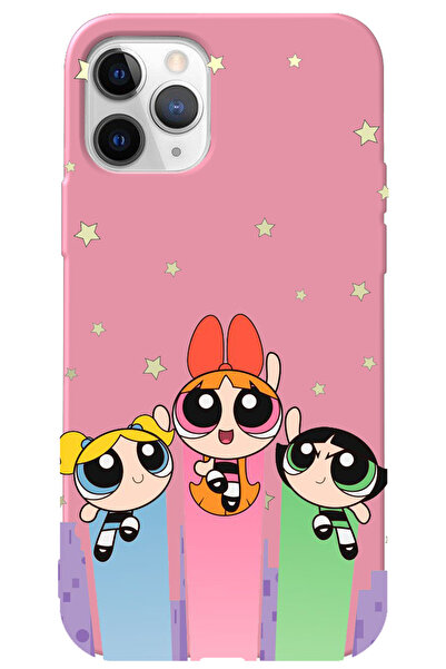 WANNA PROTECT iPhone 13 Pro Pembe İçi Kadife Puff Girl Power Desenli Silikon ...