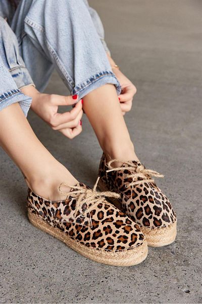 NILUFARR Carmen Leopard Patterned Genuine Leather Women's Espadrille Shoes