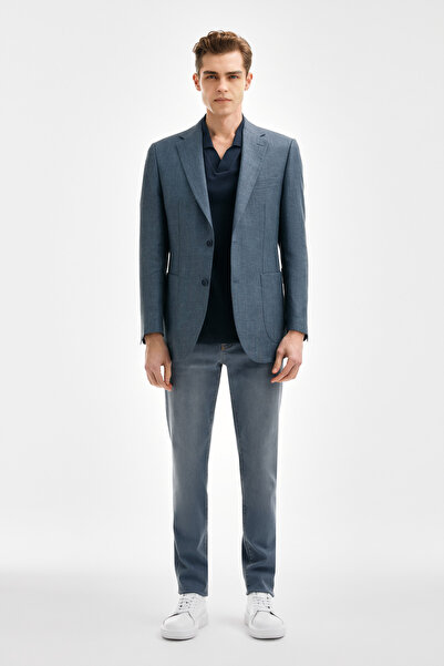 W Collection Linen Wool Jacket with Petroleum Buttons