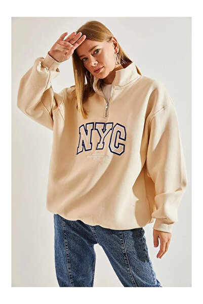 CAN ÇAPAR Hanorac unisex pentru femei guler ridicat cu fermoar în față, broda...