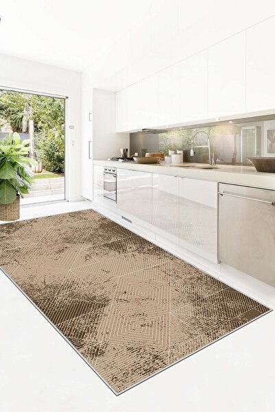 West Home Dijital Baskı Yıkanabilir Kaymaz Taban Leke Tutmaz Bej Mutfak Halıs...