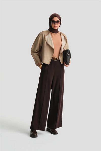 Armine Pantaloni Palazzo maro 24k2703 - Talie elastică