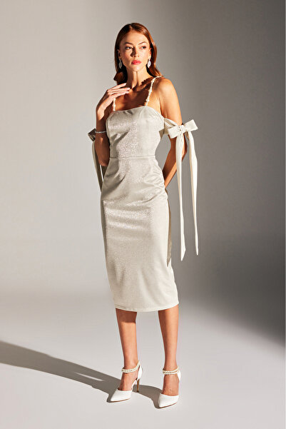 BETTY & SAM Perleťové KRÉMOVÉ třpytivé zásnubní šaty