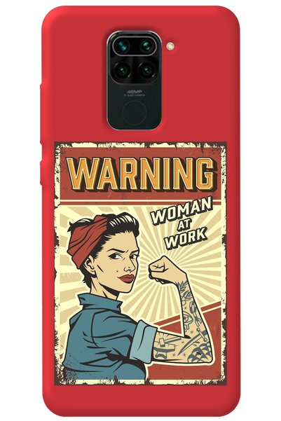 WANNA PROTECT Xiaomi Redmi Note 9 Red Inside Velvet Warnıng Girl Power Patter...