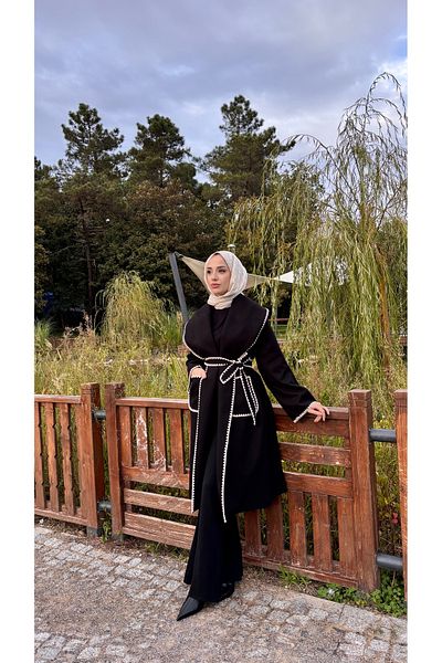Aranlı tekstil Embroidered Bathrobe Type Belted Lined Women's Coat