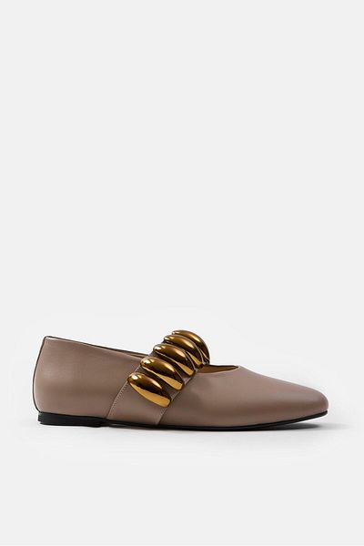 NILUFARR Merry Mink Genuine Leather Women's Ballerinas with Copper Accessories