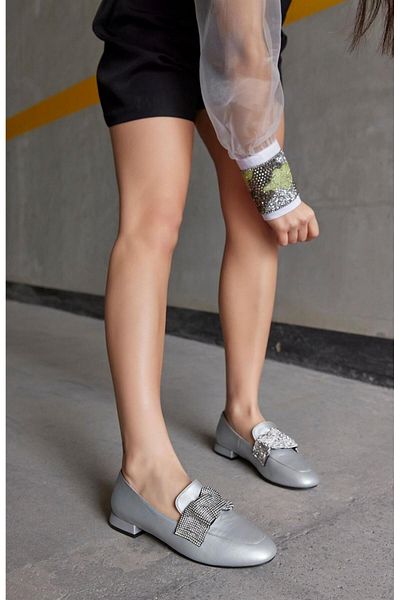NILUFARR Loafer de damă Stella Silver din piele naturală Stone