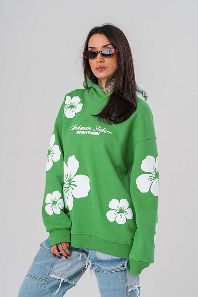 go gang own Flowers Embossed Printed Hooded Sweatshirt