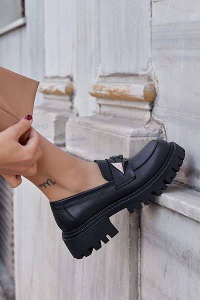 NILUFARR Georgiana Black Genuine Leather Women's Loafer