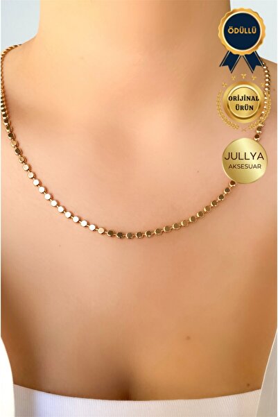 JULLYA Zarif Şık Gold Ezme Pul Zincir Renk Atmaz Kolye 50cm – Minimalist Ve Zarif