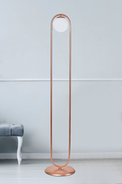 Luzarana Zenga Bakır Metal Gövde Beyaz Camlı Tasarım Lüx Yerden Aydınlatma Lambader