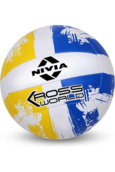 Nivia كرة طائرة مطاطية مخيطة يدويًا من مطاط كروس، مقاس 4، (أصفر وأزرق)