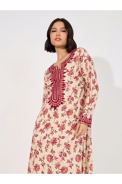Maxim Creation By Styli Floral Print Rayon Mukhawar Jalabiya with Handwork