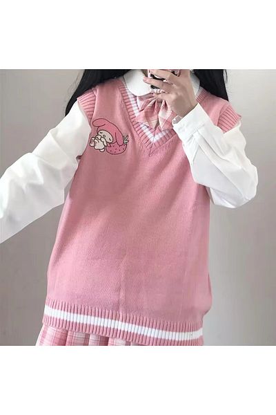 Karakedi Розов пуловер с V-образно деколте Mood Anime Harajuku Kuromi Sanrio