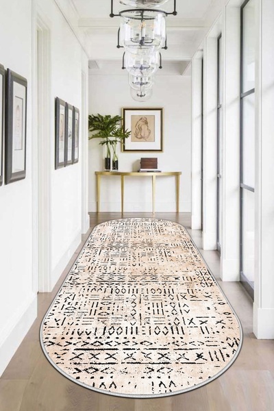 West Home قاعدة قابلة للغسل في الغسالة وغير قابلة للانزلاق ومقاومة للبقع، قاعدة قطع بيضاوية باللون البيج لتزيين المنزل