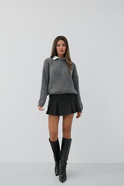 Black Fashion Round Neck Gray Oversize Knitwear Gray Sweater