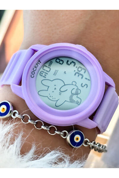 Cockpit Marka Mor Renk Silikon Kordon Dijital Spor Kız Erkek Çocuk Kol Saati ...