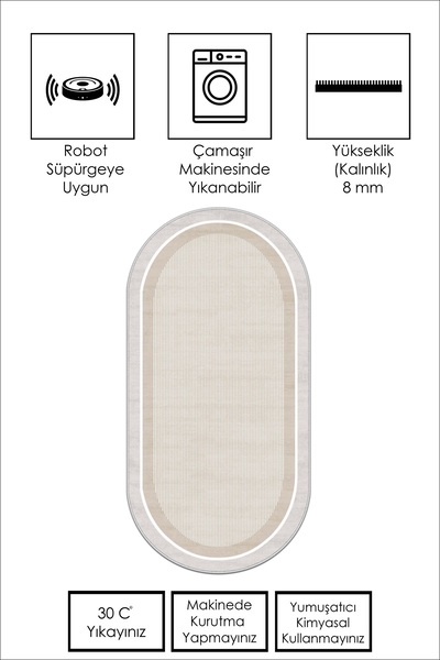 West Home Makinede Yıkanabilir Kaymaz Taban Leke Tutmaz Oval Yolluk Ev Dekorasyonu İçin Bej Kesme Yolluk