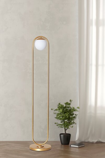 Luzarana Zenga Sarı Metal Gövde Beyaz Camlı Tasarım Lüx Yerden Aydınlatma Lambader