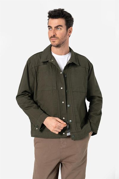 Brothers Ανδρικό λεπτό μπουφάν Gabardine Textured - Χαλαρή εφαρμογή, λεπτομέρεια τσέπης, πράσινο B11.242