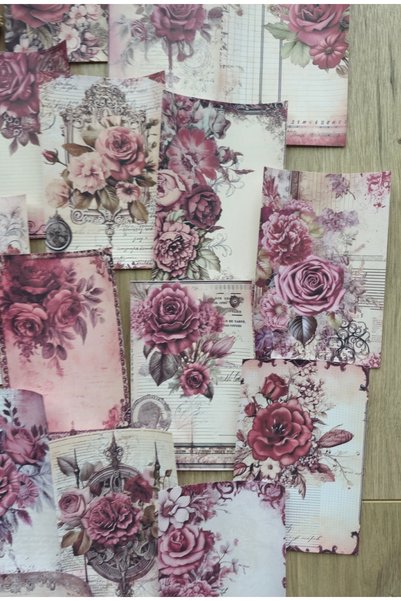 Mona Craftist 15 Pieces Vintage Antique Red Rose Flower Themed Scrapbook Paper Set Bullet Journal Decoupage Paper