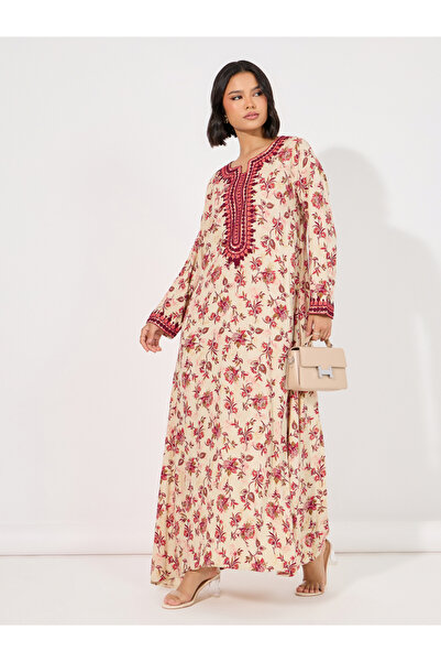 Maxim Creation By Styli Floral Print Rayon Mukhawar Jalabiya with Handwork