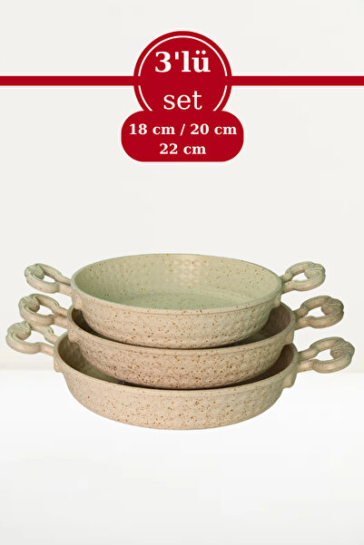 Evren Cream Döküm Sahan Seti, 18-20-22 Cm Yumurta Omlet Tavası 3'lü Set