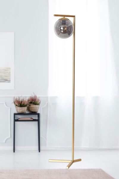 Luzarana Linda Sarı Metal Gövde Füme Camlı Tasarım Lüx Yerden Aydınlatma Lambader