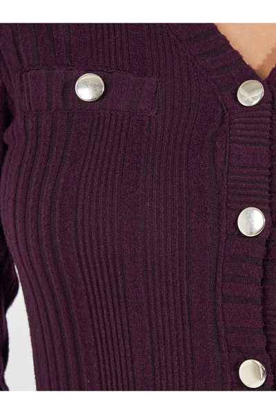 Styli Textured Knit Sweater Midi Dress with Button Detail